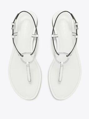 Tory Burch Ring T-Strap Leather Sandals - White - Size 9.5 (Like New)